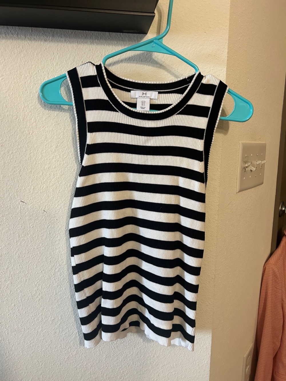 H by Halston Black and White Striped Ribbed Tank Top
